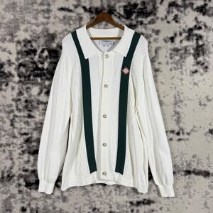 Casablanca Tennis Club Polo Sweater White Green Pearl Button XL Preppy Old Money